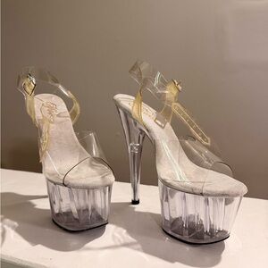 Pleaser Adore-708 Clear Platform Heels Pole Stripper Shoes - Size 8